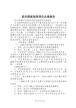 某市国家投资项目自查报告 
