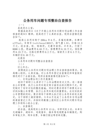 公务用车问题专项整治自查报告 
