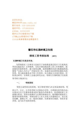 某某卫生院绩效工资考核标准