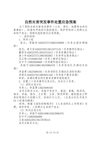 自然灾害突发事件处置应急预案