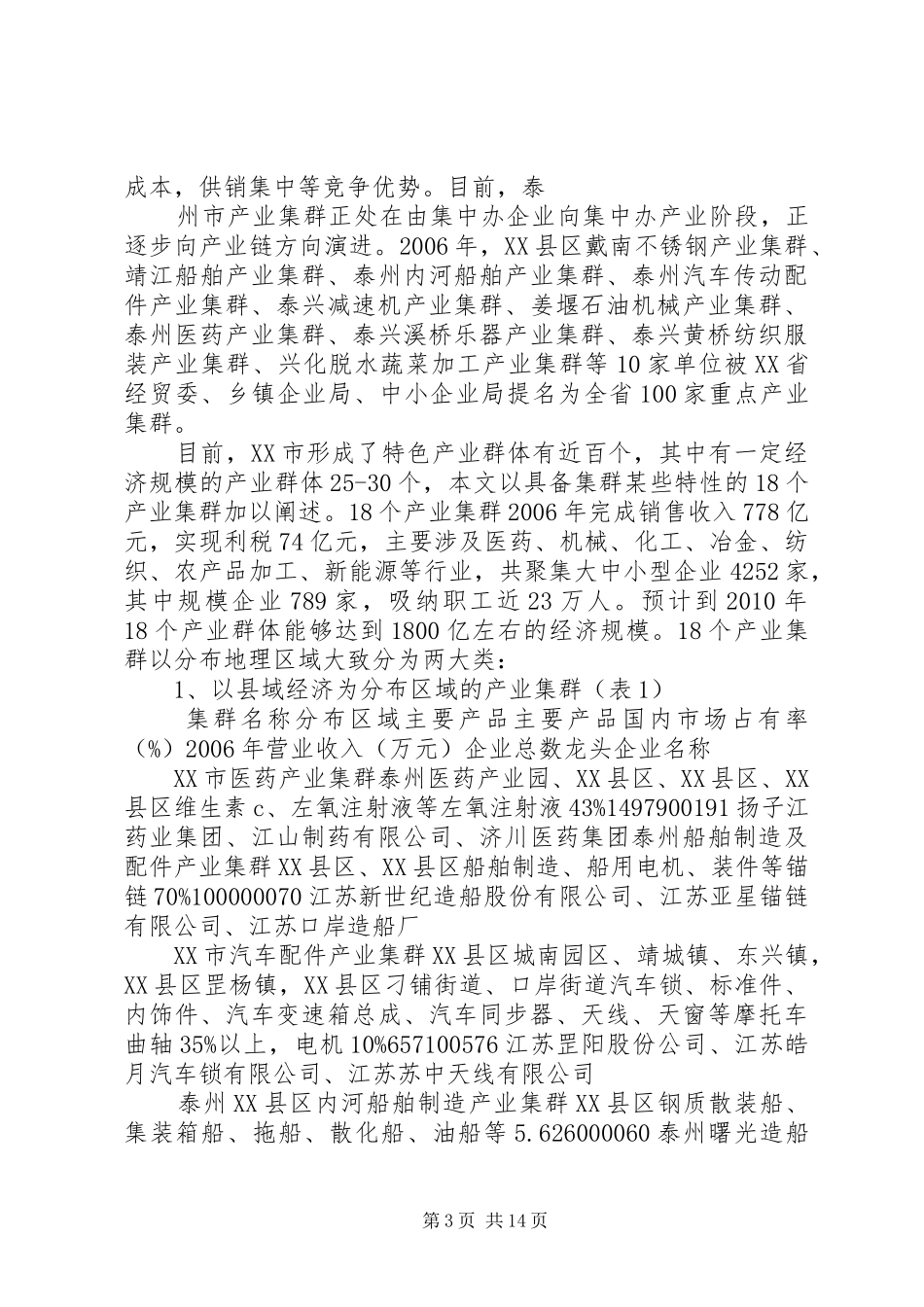 关于XX县区主要产业集群发展情况调研报告[推荐5篇] _第3页
