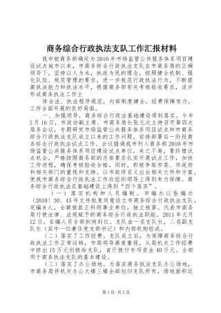 商务综合行政执法支队工作汇报材料 