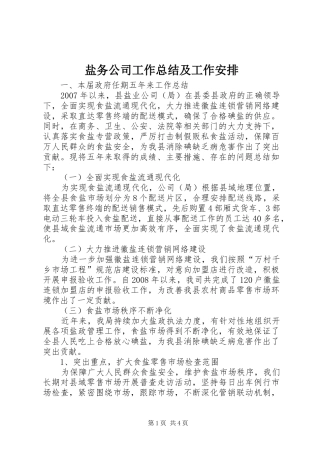 盐务公司工作总结及工作安排