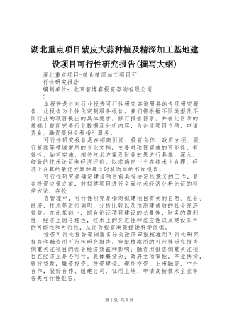 湖北重点项目紫皮大蒜种植及精深加工基地建设项目可行性研究报告(撰写大纲) 