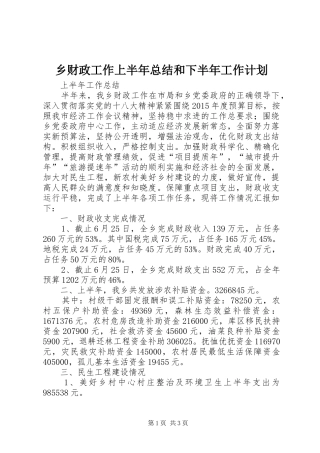乡财政工作上半年总结和下半年工作计划