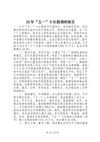 XX年“五一”小长假调研报告 