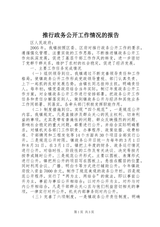 推行政务公开工作情况的报告 
