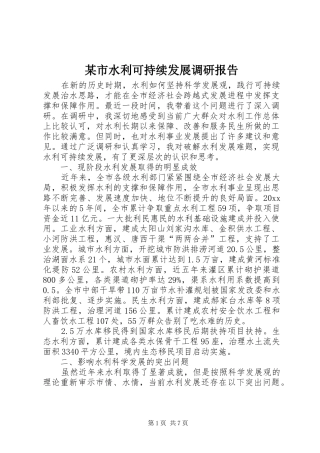 某市水利可持续发展调研报告 