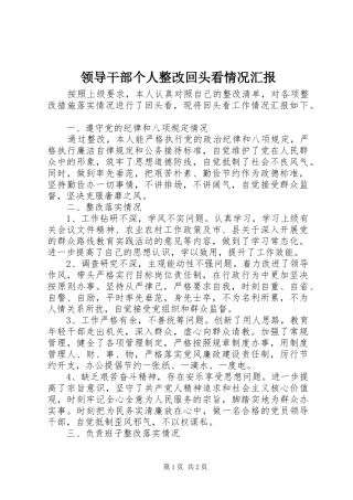 领导干部个人整改回头看情况汇报 