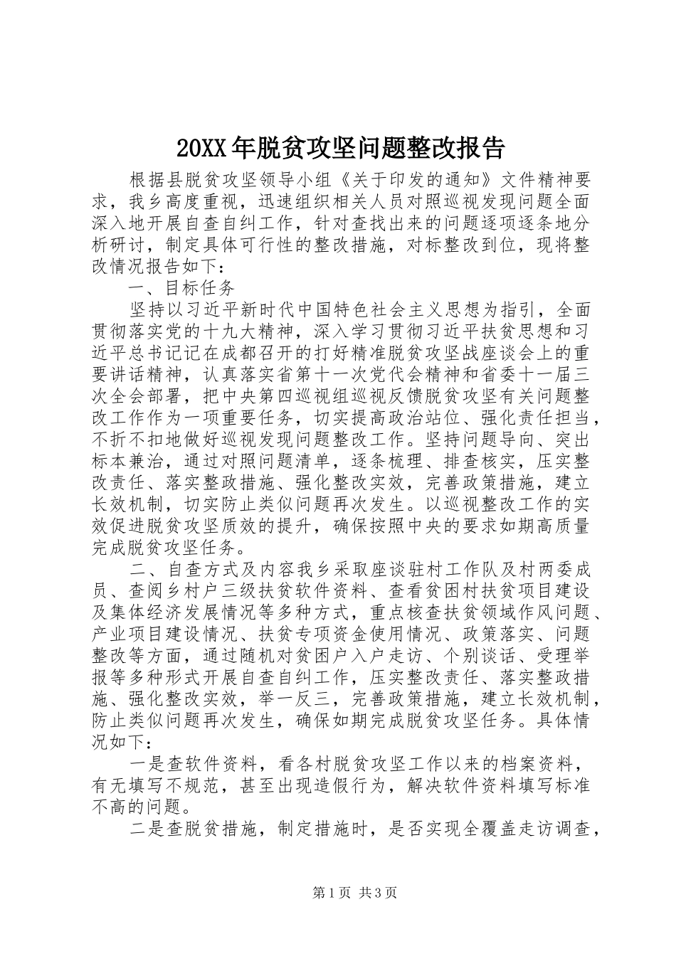 20XX年脱贫攻坚问题整改报告_第1页