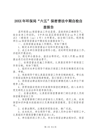 20XX年环保局“六五”保密普法中期自检自查报告