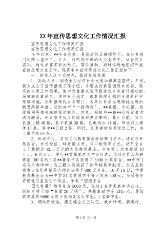 XX年宣传思想文化工作情况汇报 