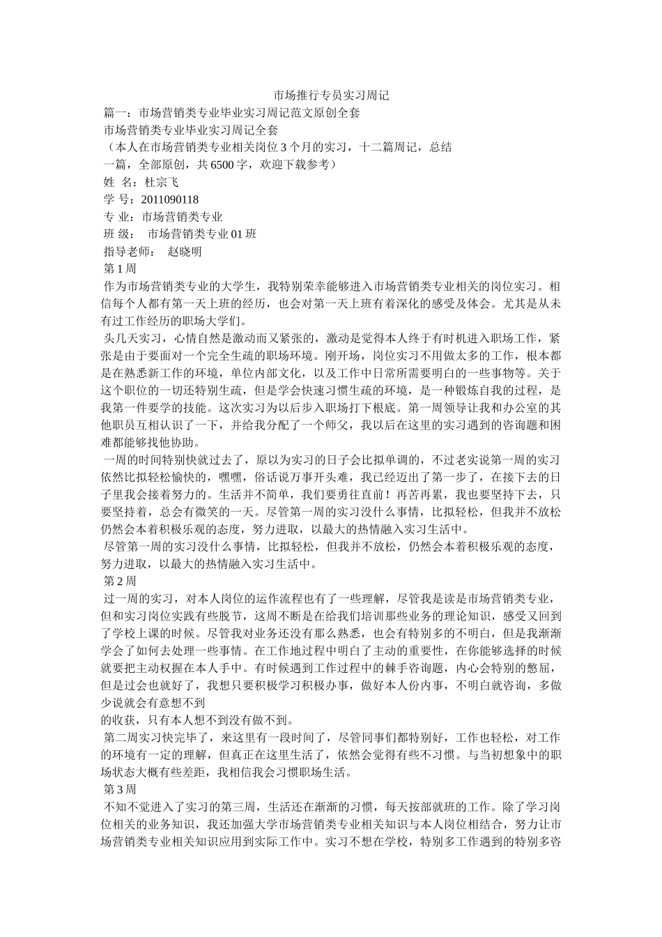 市场推广专员实习周记 _第1页