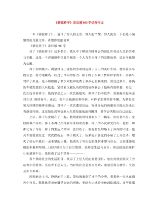 《骆驼祥子》读后感800字优秀作文 