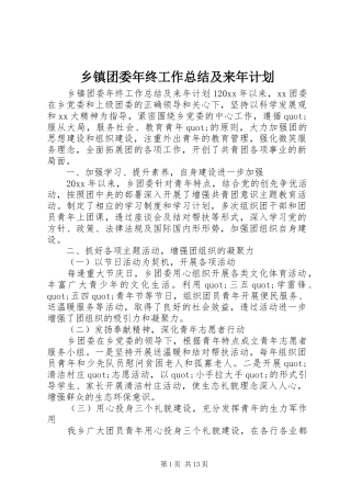 乡镇团委年终工作总结及来年计划