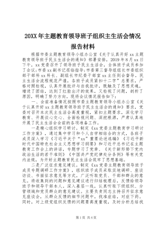 20XX年主题教育领导班子组织主生活会情况报告材料