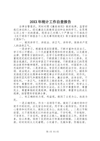 20XX年统计工作自查报告