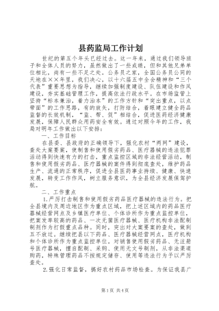 县药监局工作计划