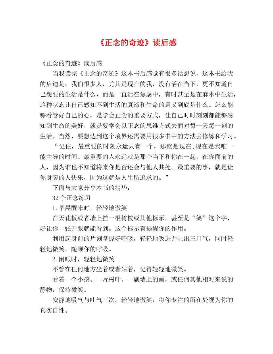 《正念的奇迹》读后感 _第1页