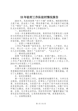 XX年驻村工作队驻村情况报告 