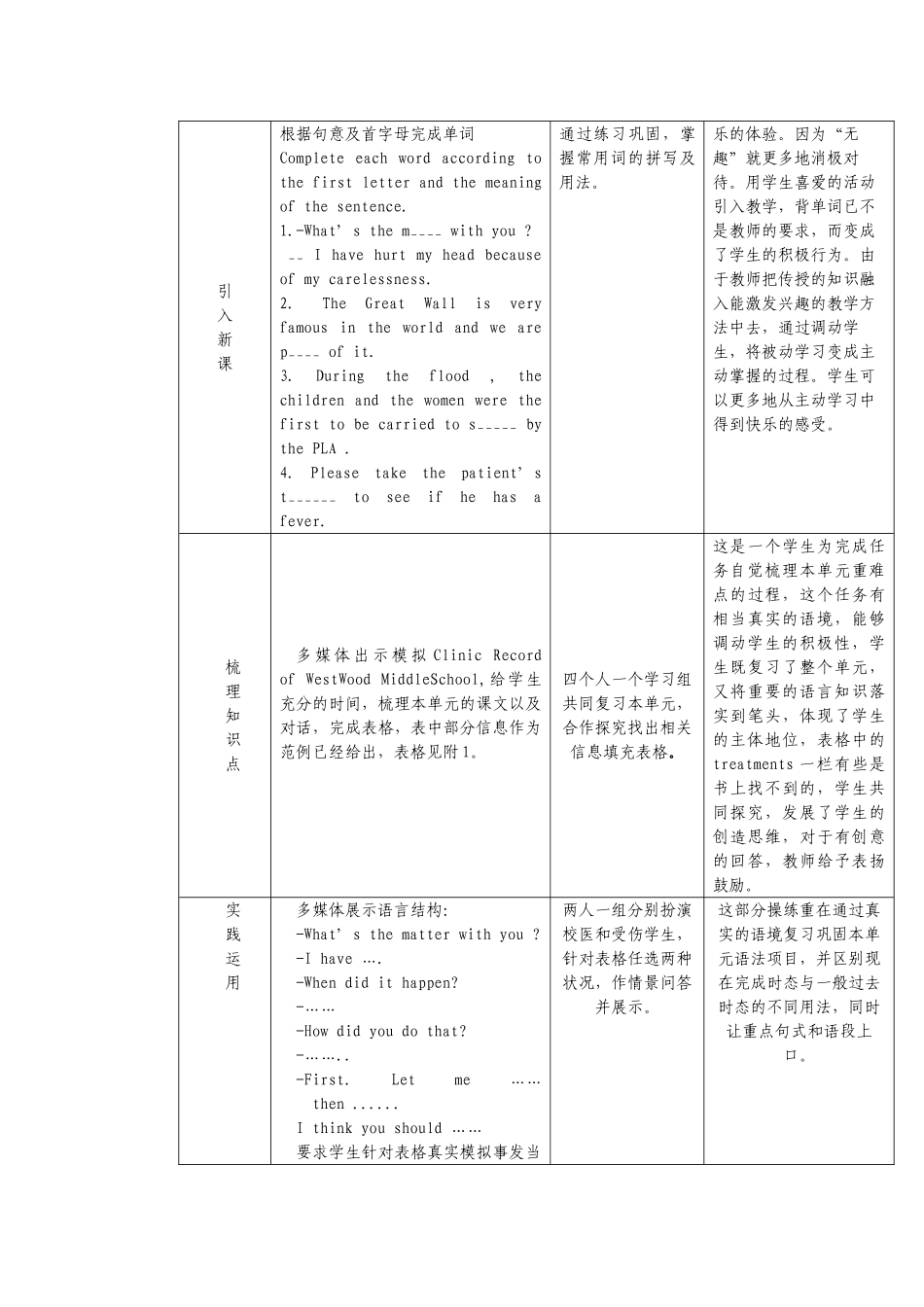 unit 11《i’ve broken my arm》单元教案（鲁教版九年级）doc--初中英语 _第2页