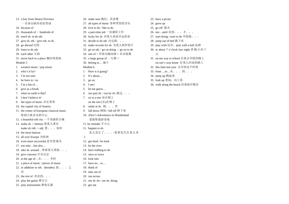 module 1-6重点短语（外研版八年级上）doc--初中英语 _第2页