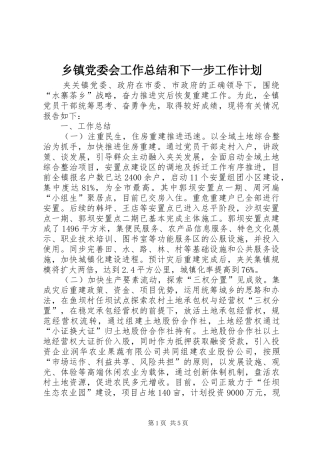 乡镇党委会工作总结和下一步工作计划
