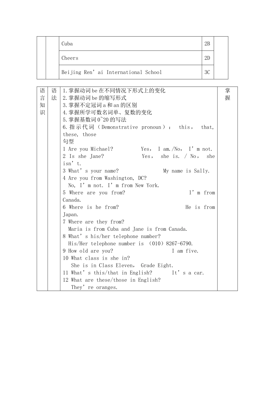 unit 1 getting to know you 单元教案（仁爱湘教版七年级上）doc--初中英语 _第2页