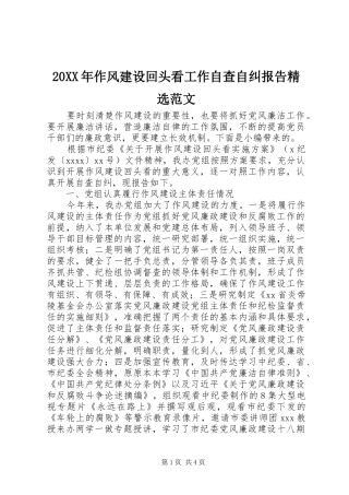 20XX年作风建设回头看工作自查自纠报告精选范文