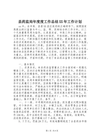 县药监局年度度工作总结XX年工作计划