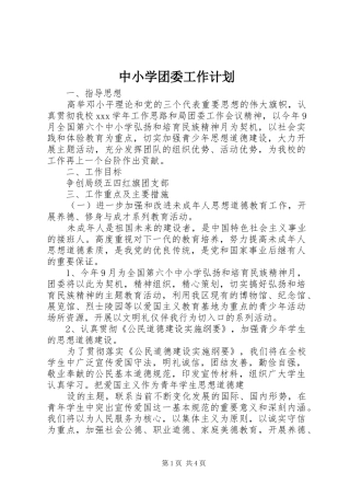 中小学团委工作计划