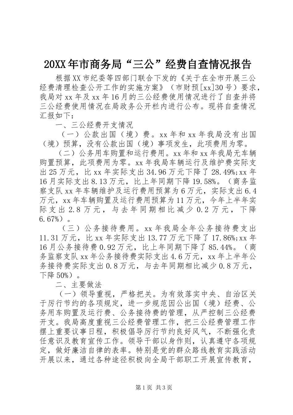 20XX年市商务局“三公”经费自查情况报告_第1页