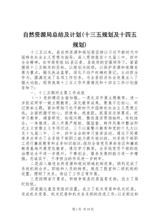 自然资源局总结及计划(十三五规划及十四五规划)