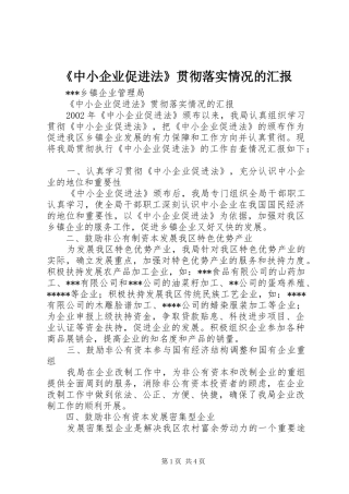 《中小企业促进法》贯彻落实情况的汇报 