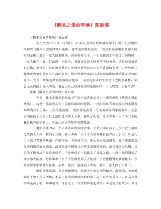 《醒来之爱的呼唤》观后感 