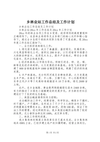 乡林业站工作总结及工作计划