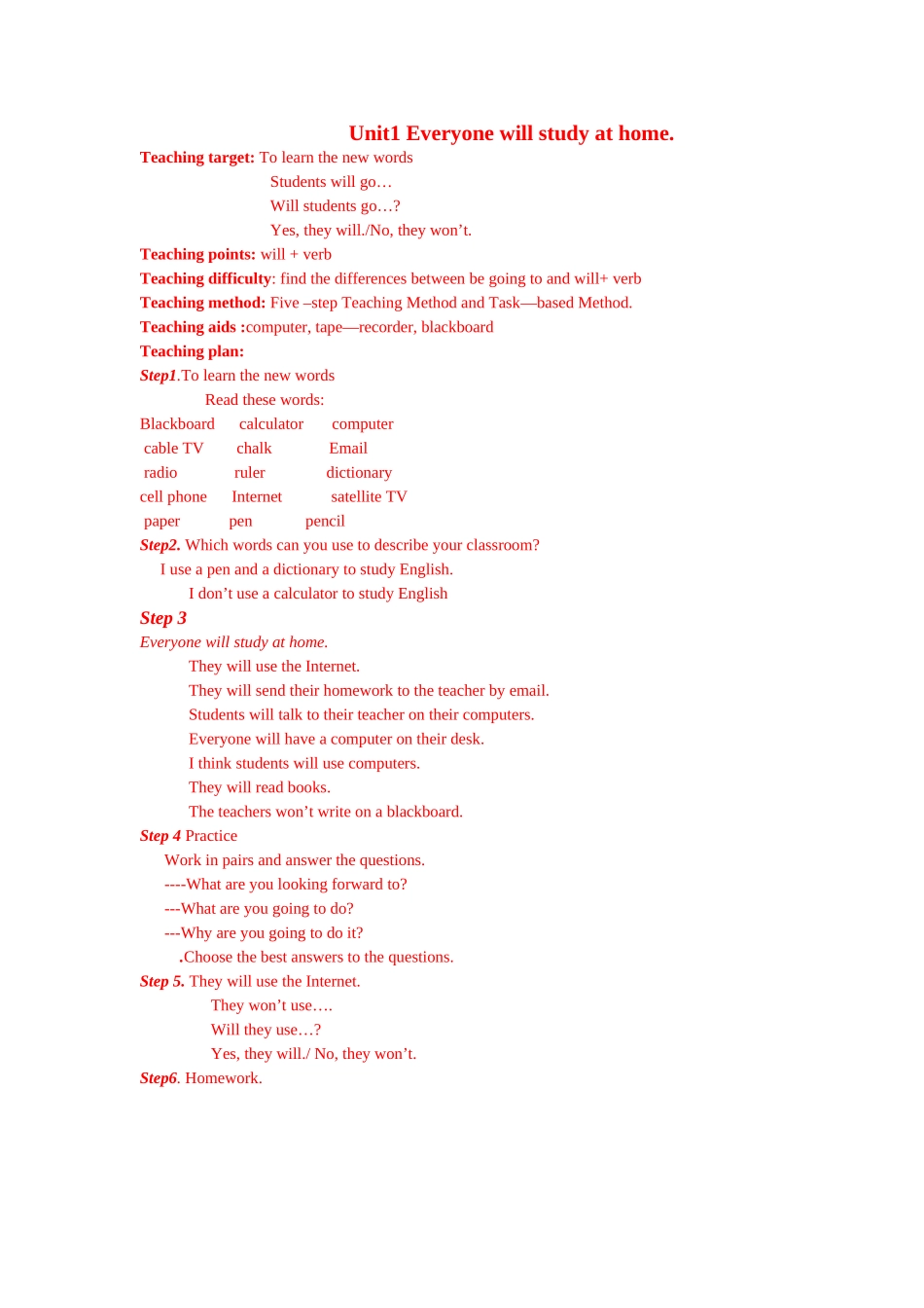 module 4《life in the future》unit 1  教案2（外研社七年级下）doc--初中英语 _第1页