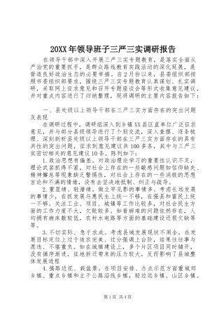 20XX年领导班子三严三实调研报告