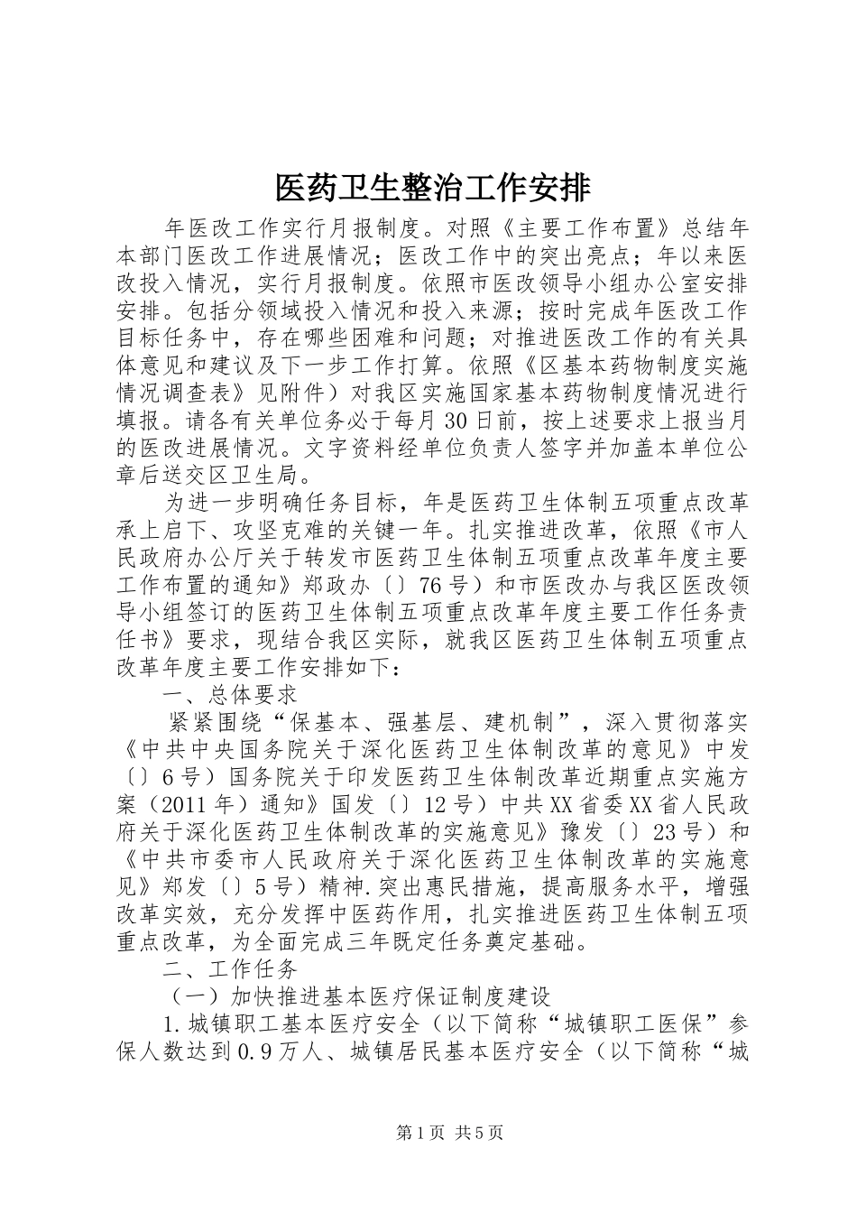 医药卫生整治工作安排_第1页
