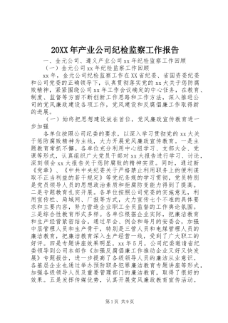 20XX年产业公司纪检监察工作报告