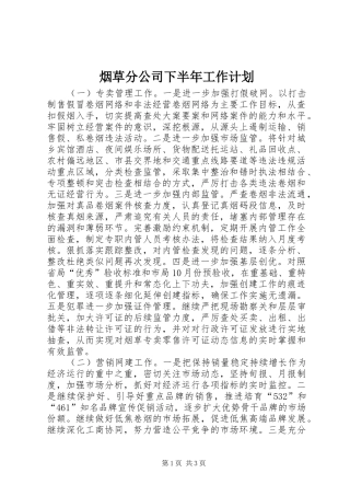 烟草分公司下半年工作计划