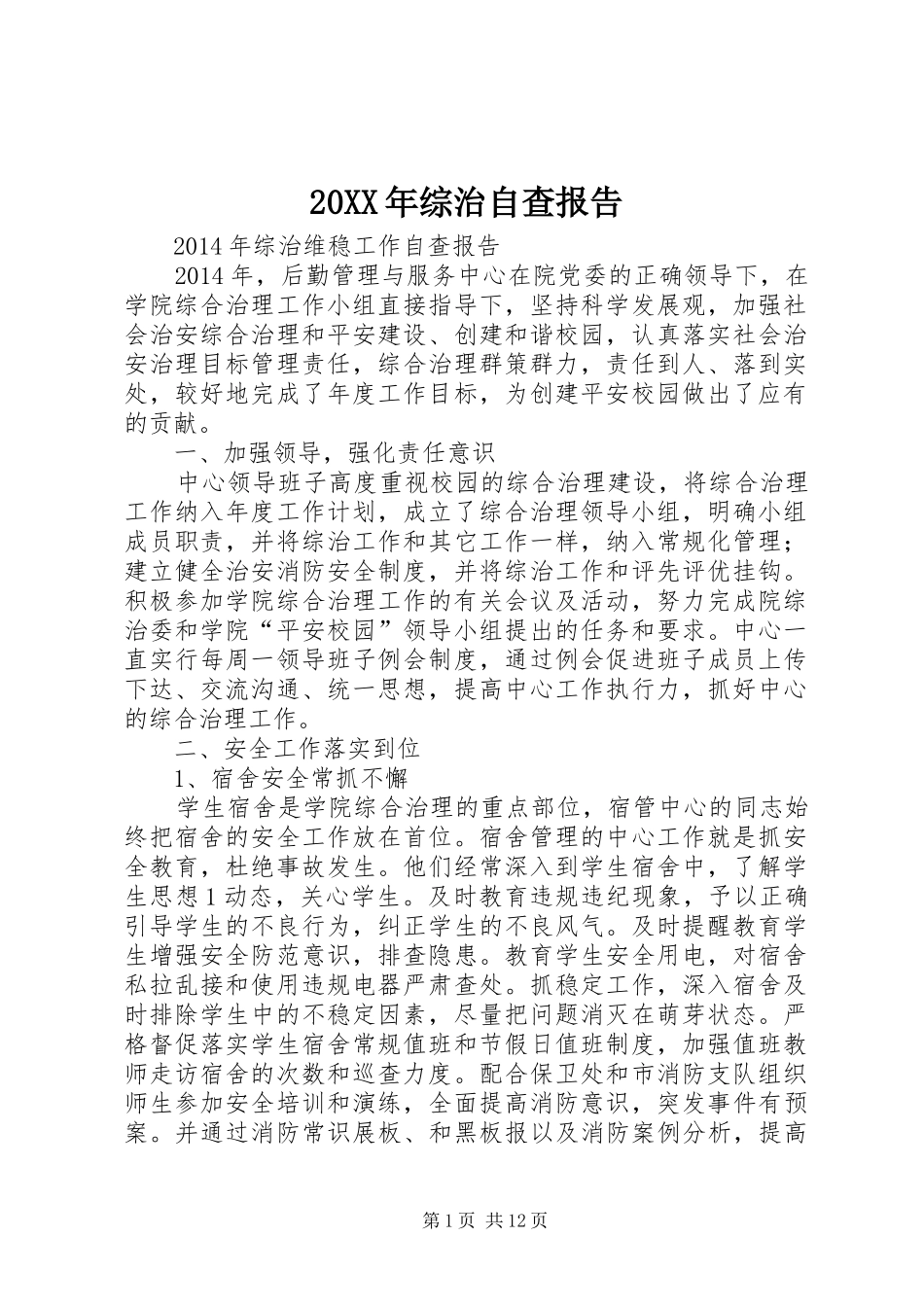 20XX年综治自查报告_第1页