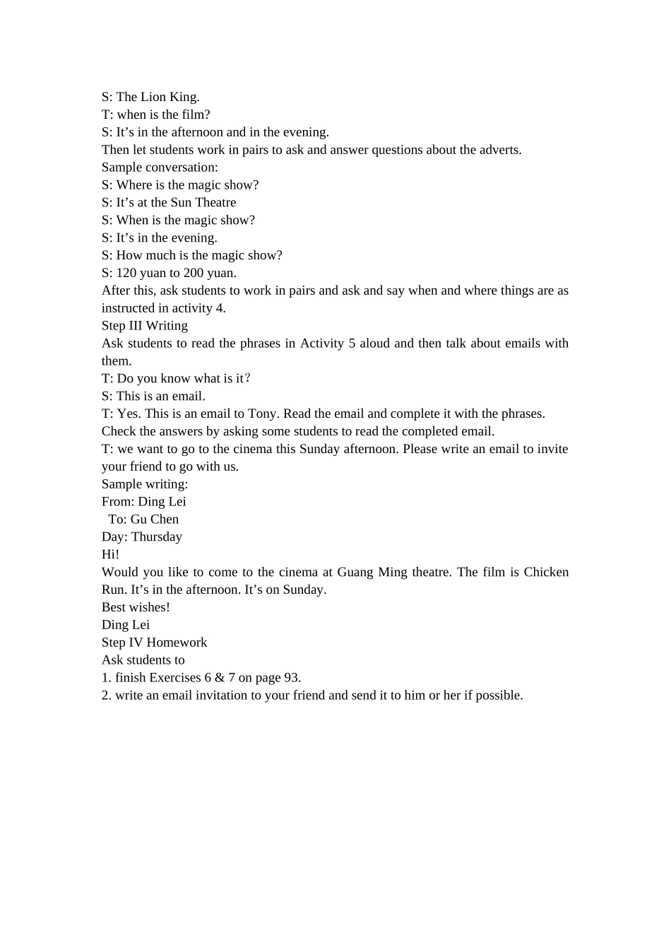 module 6《an invitation to the cinema》unit 2 教案（外研社七年级上）doc--初中英语 _第2页