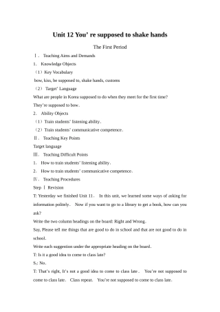 unit 12 you’ re supposed to shake hands 教案（人教新目标九年级） (2)doc--初中英语 