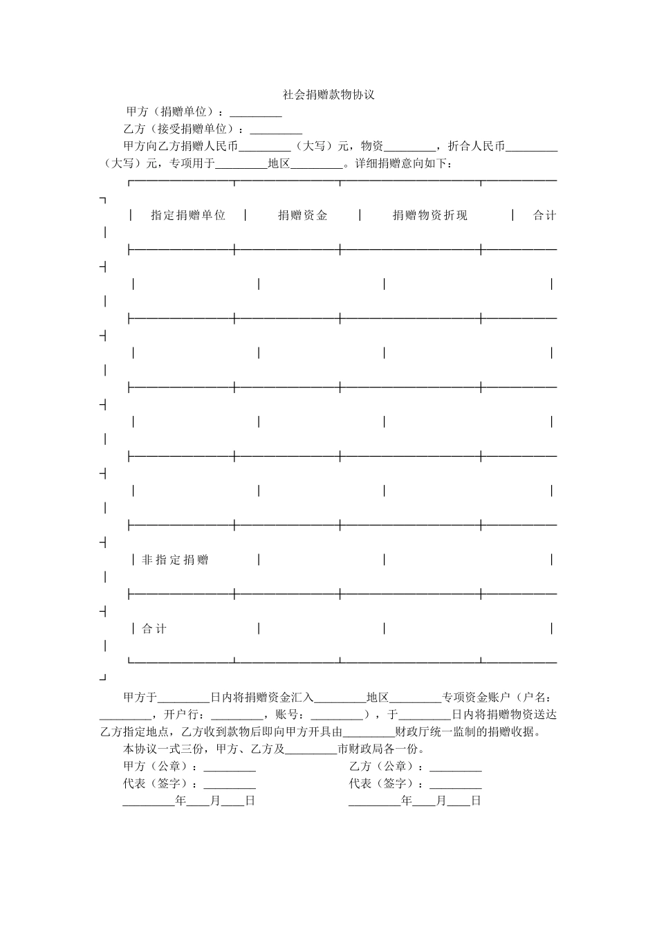 社会捐赠款物协议 _第1页