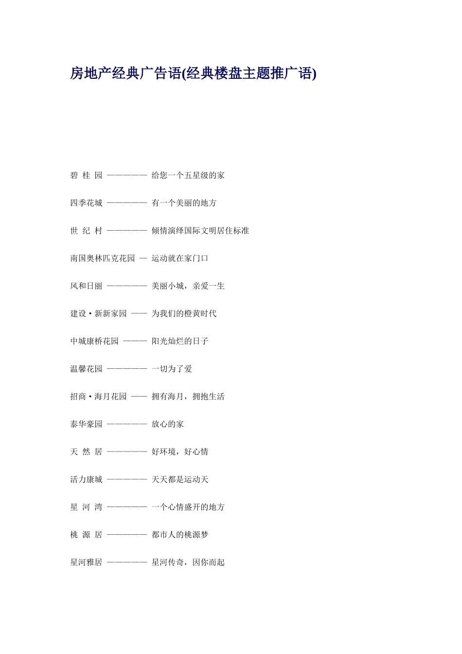 房地产经典广告语(经典楼盘主题推广语)_第1页