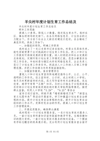 羊尖村年度计划生育工作总结及