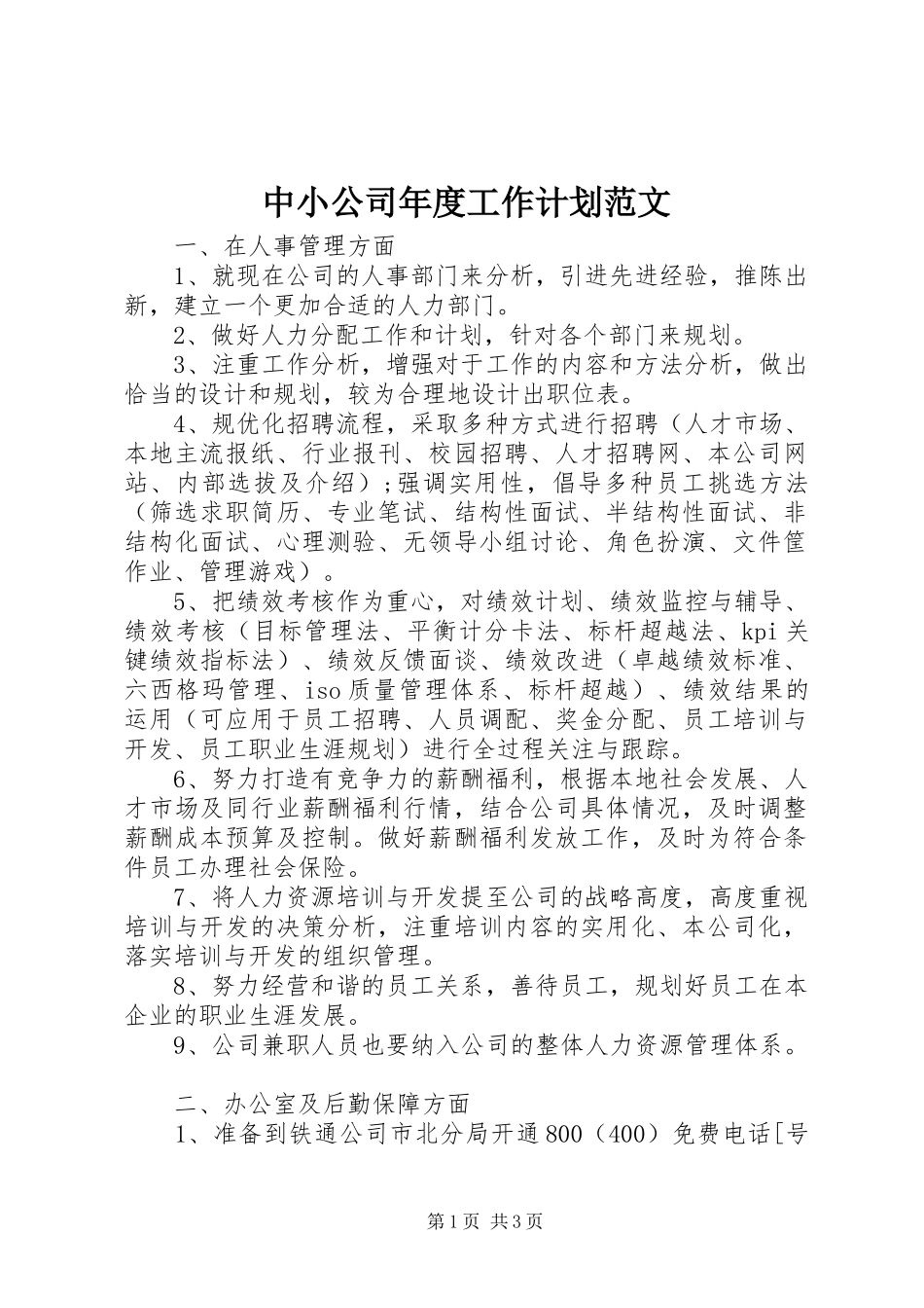 中小公司年度工作计划范文_第1页