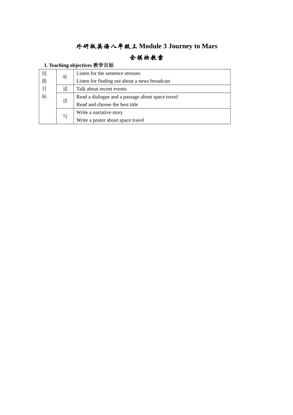 module 3《journey to space》全模块教案（外研版七年级下）doc--初中英语 _第1页