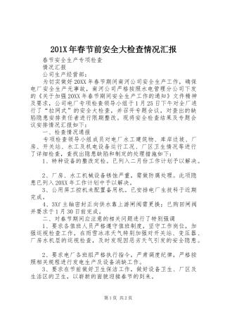201X年春节前安全大检查情况汇报